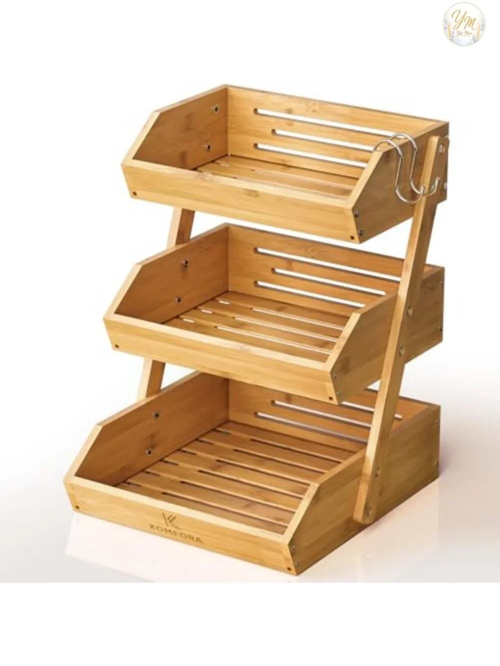 3 Tier Bamboo Fruit Basket with Wood Stand, Kitchen Counter Organizer